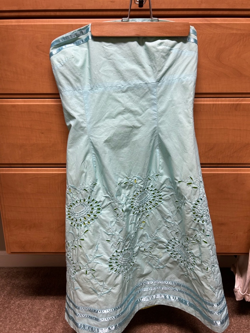 Express Strapless Eyelet Midi Dress in Light Aqua